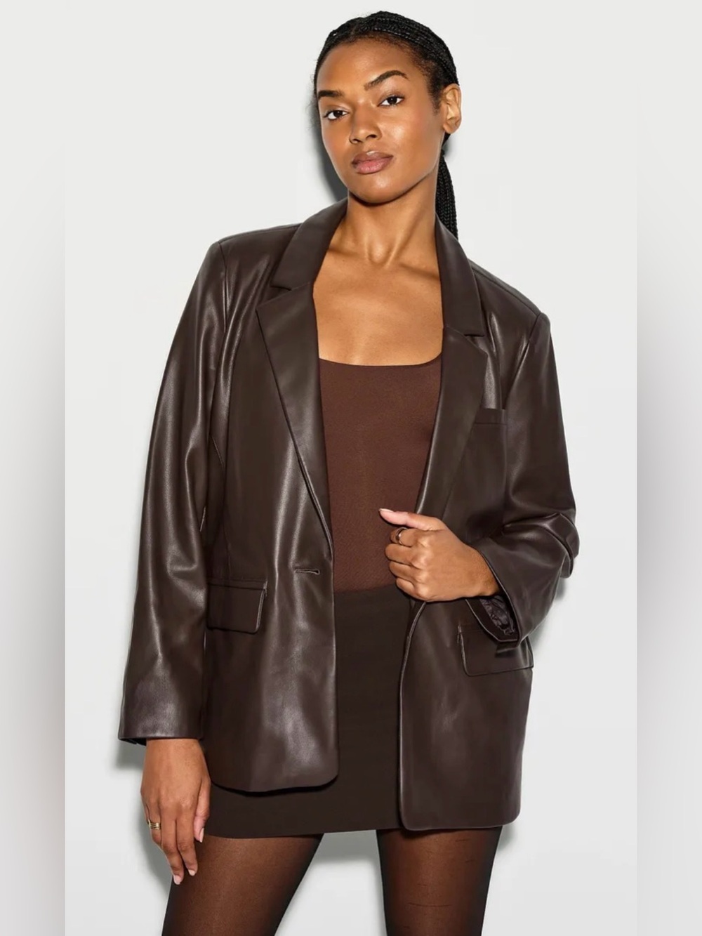 Blank NYC Anthropologie Chocolate Brown Faux Leather Blazer Medium EUC
